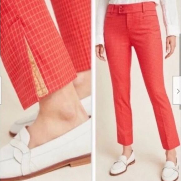 Anthropologie Pants - Anthropologie The Essential Slim Women’s Red Checkered Cropped Pants Size 8